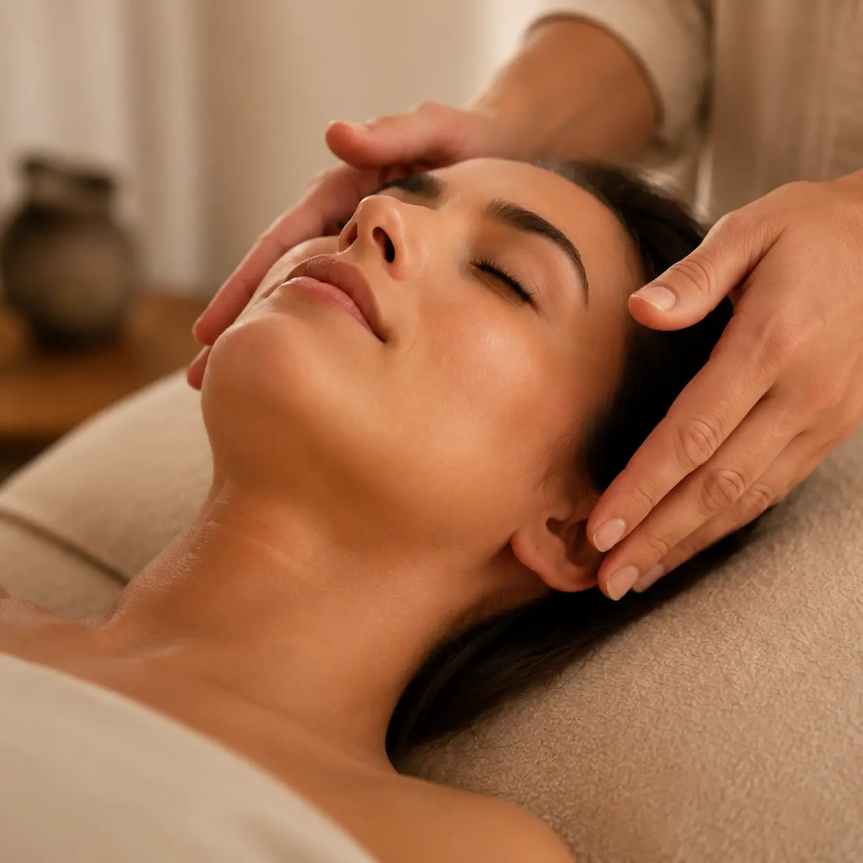 Γυναίκα σε συνεδρία Prana For Face με φυσική λάμψη και ανανέωση προσώπου, για μεταμόρφωση της επιδερμίδας χωρίς επεμβατικές μεθόδους